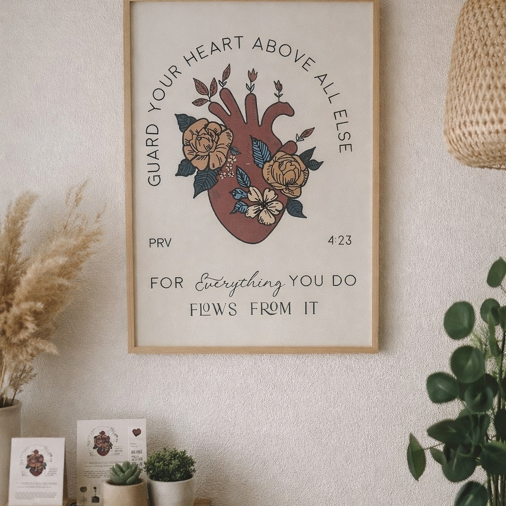 9x12 Canvas Heart Art Print - Brown and Yellow